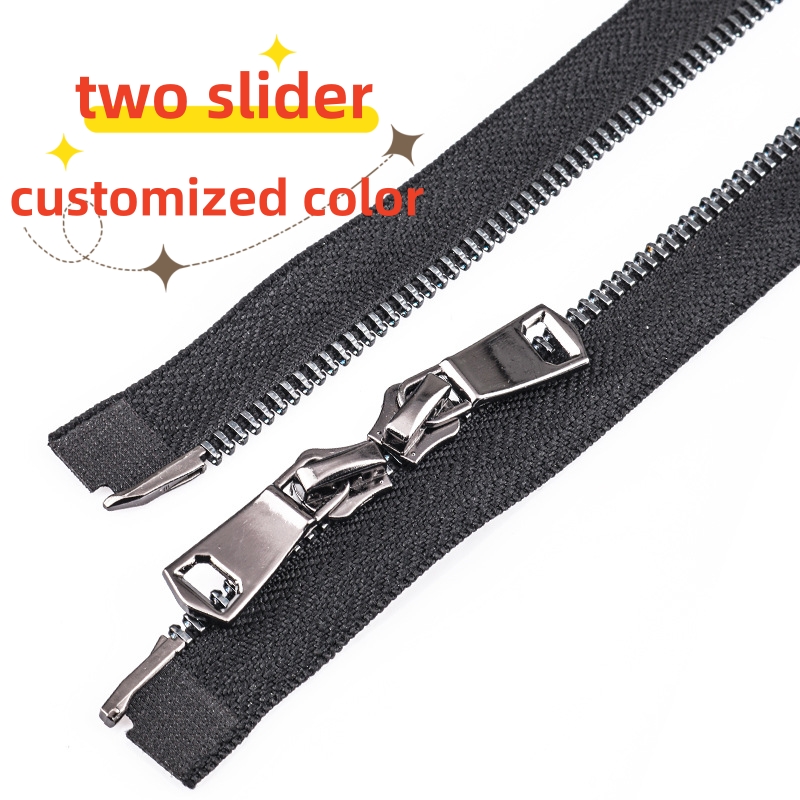Low moq no.3/5 metal zipper brass teeth  two slider customized for garment leather jeans 