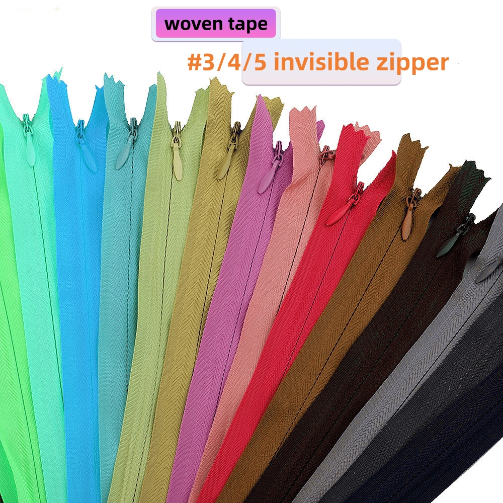 Direct Factory Sale Wholesale #3/4/5  Invisible Zipper woven tape  Fabric nylon  Zippers Stock For Dress Garments
