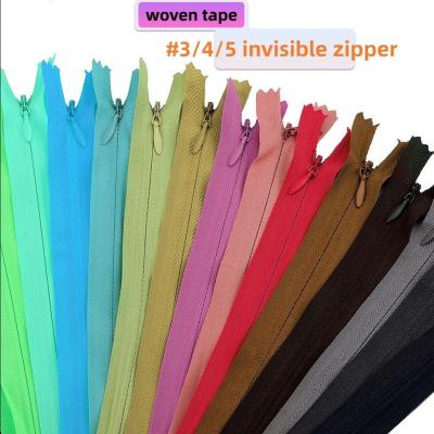 Direct Factory Sale Wholesale #3/4/5  Invisible Zipper woven tape  Fabric nylon  Zippers Stock For Dress Garments