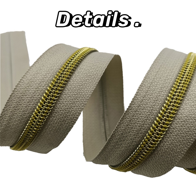 made in china custom zippers #5 rainbow color teeth  gold & silver teeth nylon long chain  zippers tape for garments bags 
