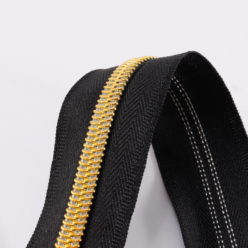made in china custom zippers #5 rainbow color teeth  gold & silver teeth nylon long chain  zippers tape for garments bags 