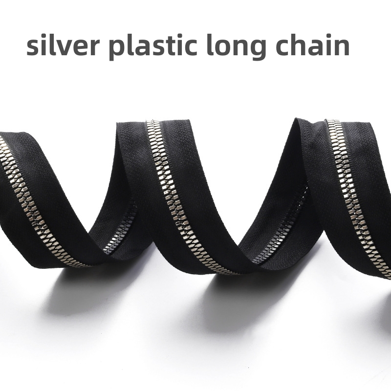Garments  brand zipper manufacturer  fashional design special gold teeth  silver teeth long chain by yards rolls  plastic zipper