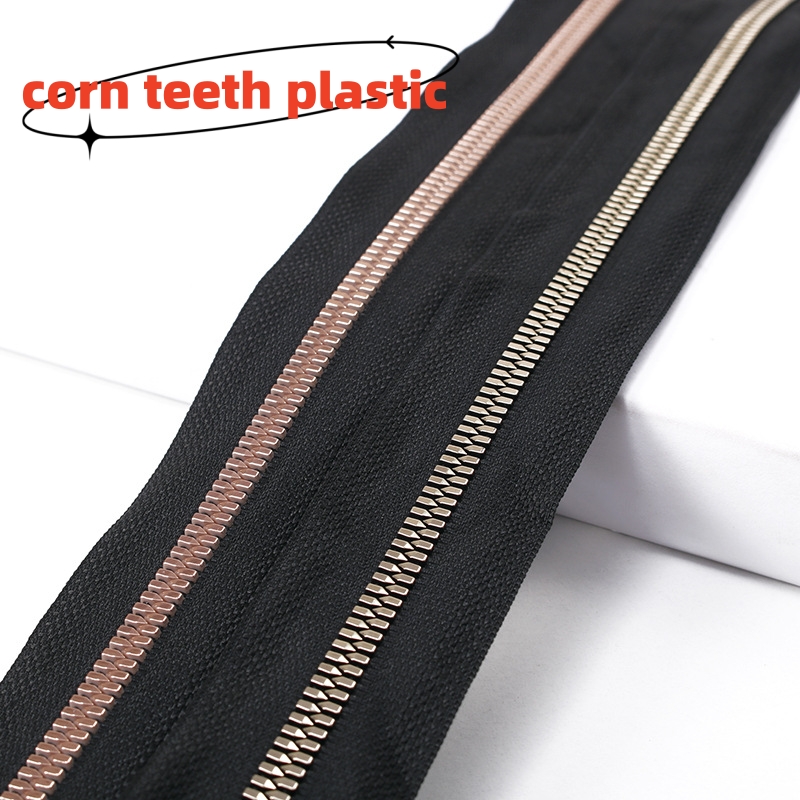Garments  brand zipper manufacturer  fashional design special gold teeth  silver teeth long chain by yards rolls  plastic zipper