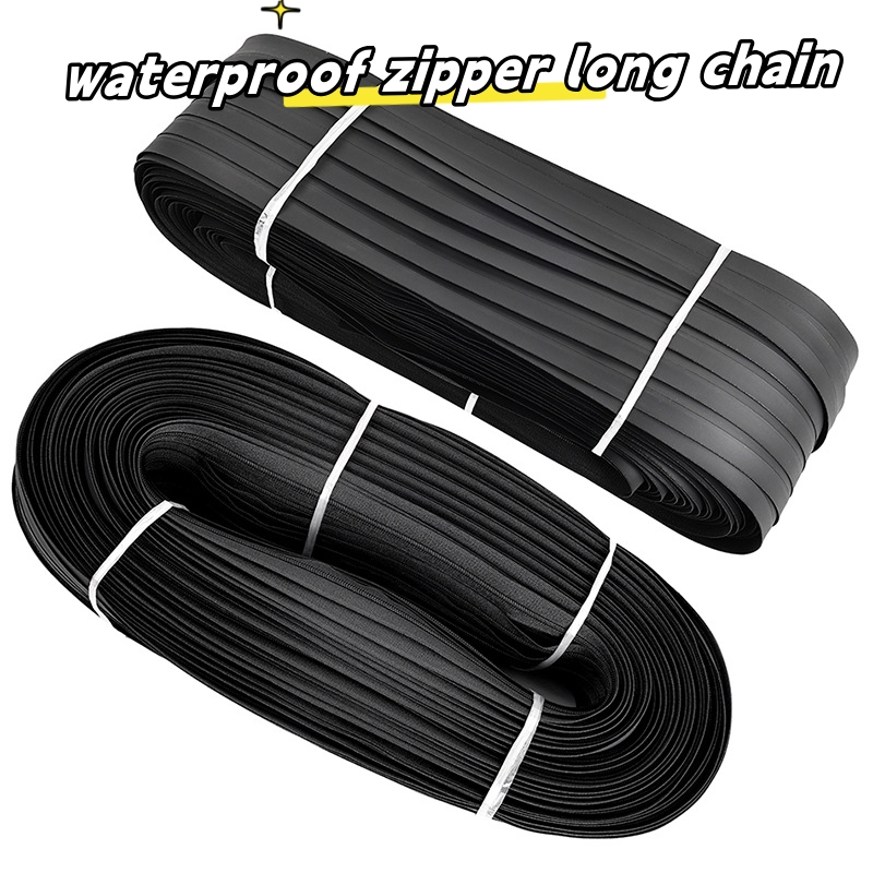 waterproof special zipper long chain by rolls the yards PU TPU PVC zipper heavy duty tape for outdoor bag tent clothes 