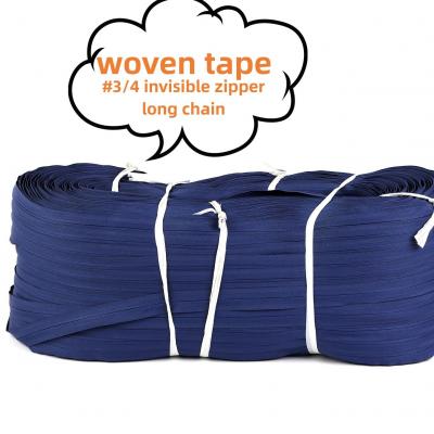 Professional manufacturers invisible zipper woven fabric tape long chain by yards  in bulk order for ladies dress shirt 