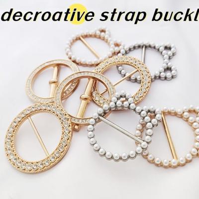 New Fashion Wholesales strap buckle  Round shape gold metal ring buckle with pearl beads for handbag luggage part
