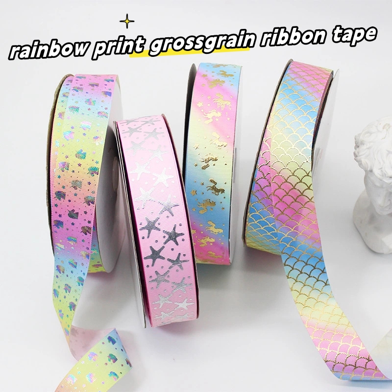 Fashion cheap cartoon rainbow Grosgrain Printed Ribbon handmade for DIY materials  garment 