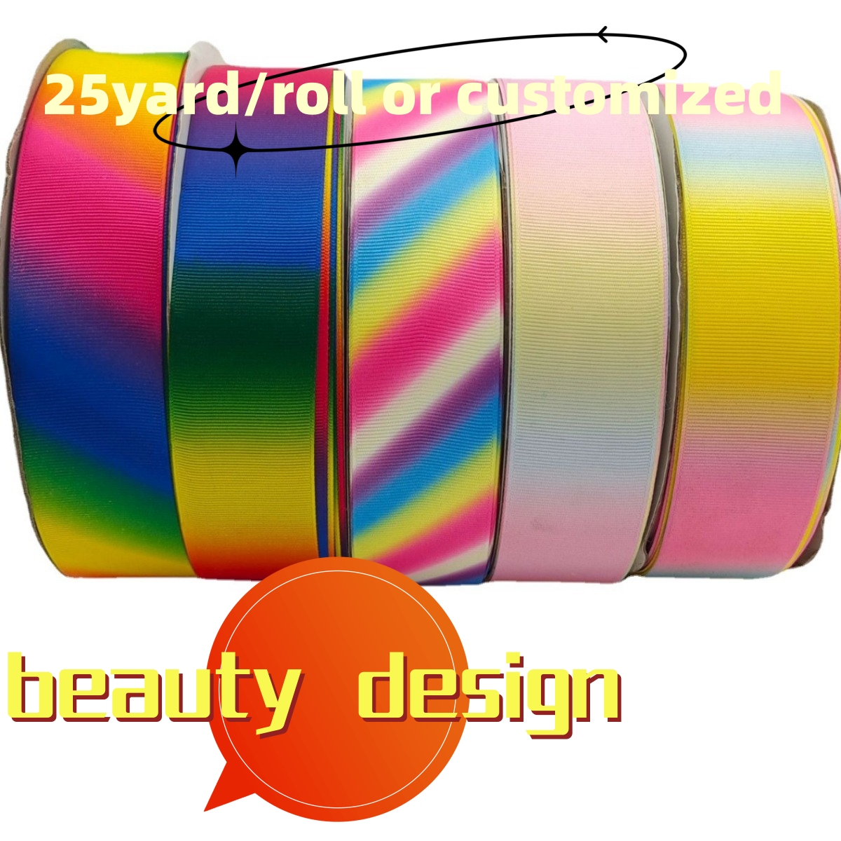 Manufacturers wholesale high-density rainbow  gradient grosgrain ribbon and hair ribbon ribbon gift decorative ribbon wholesale