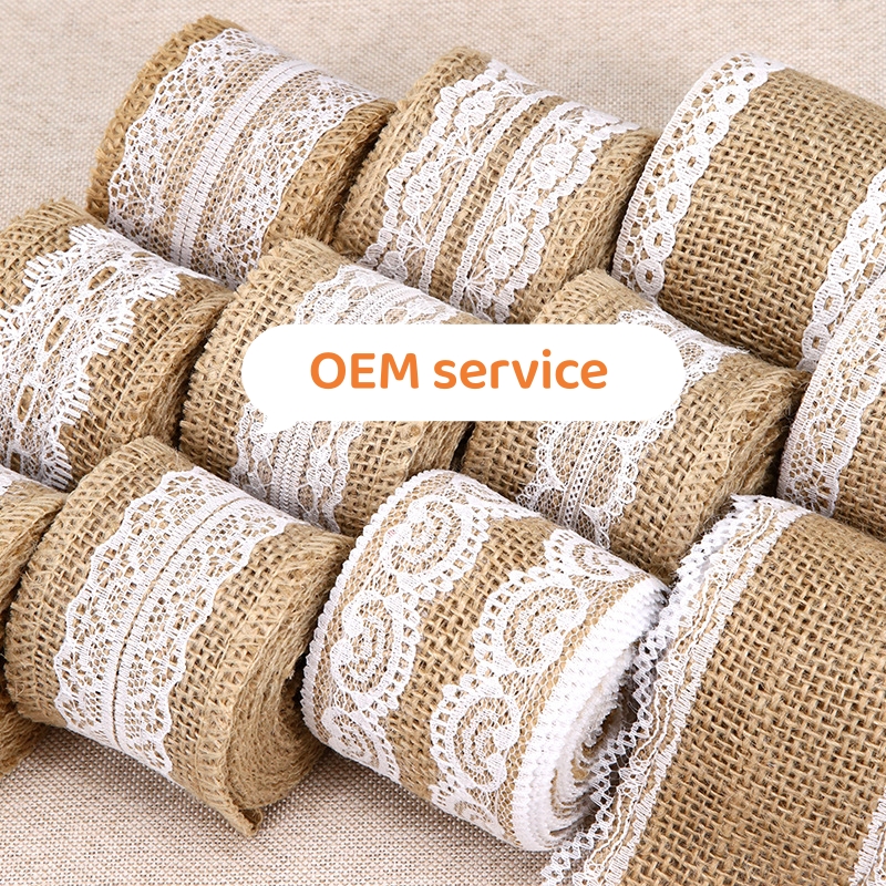 Hot selling beauty design Hessian ribbon tape Natural Jute Burlap Rustic Vintage Wedding Decorative Hessianb for Merry Christmas  wedding Party