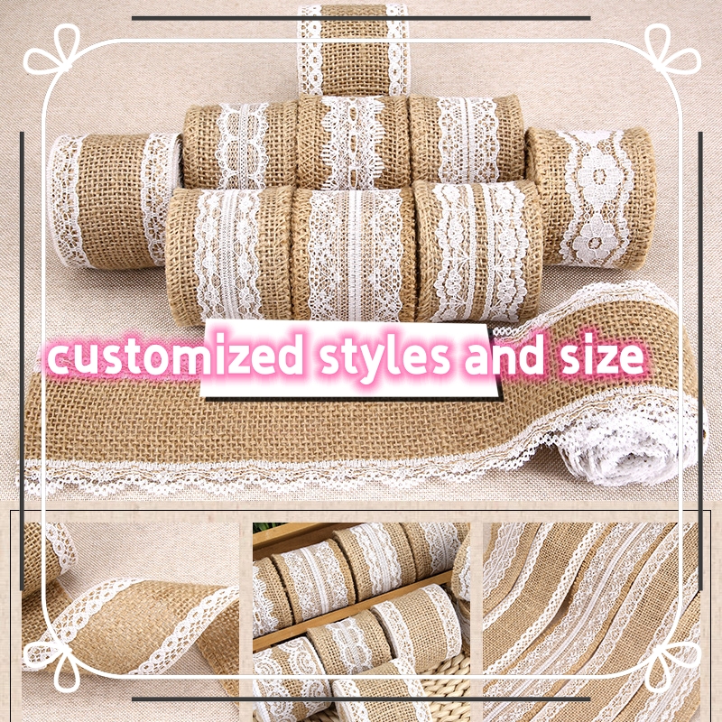 Hot selling beauty design Hessian ribbon tape Natural Jute Burlap Rustic Vintage Wedding Decorative Hessianb for Merry Christmas  wedding Party