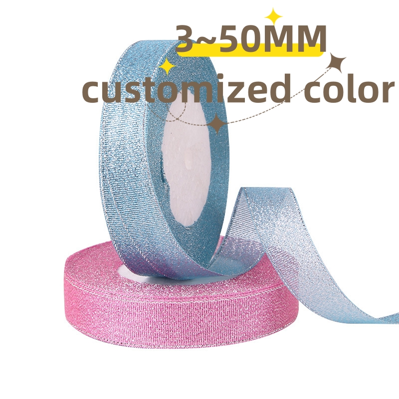 whosales Different Sizes 100% Polyester Colorful Glitter Gold And Silver Metallic Ribbon Decorative Gift Ribbons
