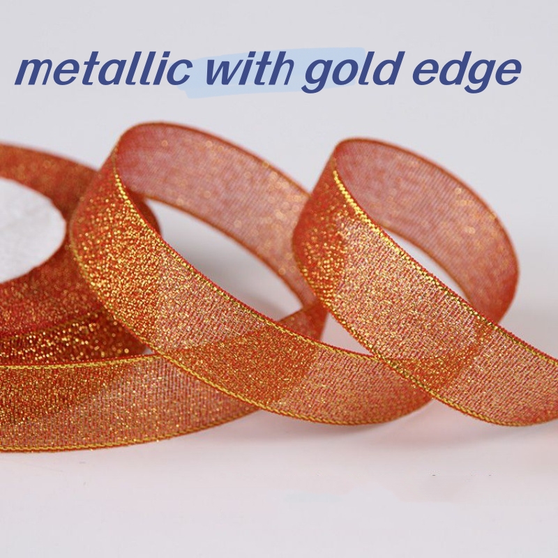 whosales Different Sizes 100% Polyester Colorful Glitter Gold And Silver Metallic Ribbon Decorative Gift Ribbons