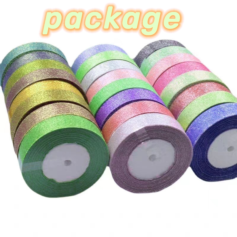 whosales Different Sizes 100% Polyester Colorful Glitter Gold And Silver Metallic Ribbon Decorative Gift Ribbons