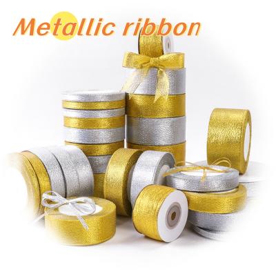 factory maket  Glitter Ribbon Gold Silver Metallic Ribbon Gift Wrapped Custom Ribbon for DIY Bows Decoration tape 