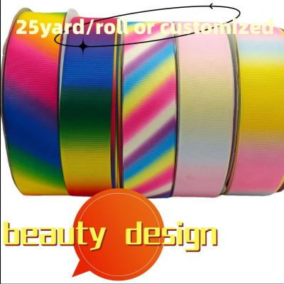 Manufacturers wholesale high-density rainbow  gradient grosgrain ribbon and hair ribbon ribbon gift decorative ribbon wholesale