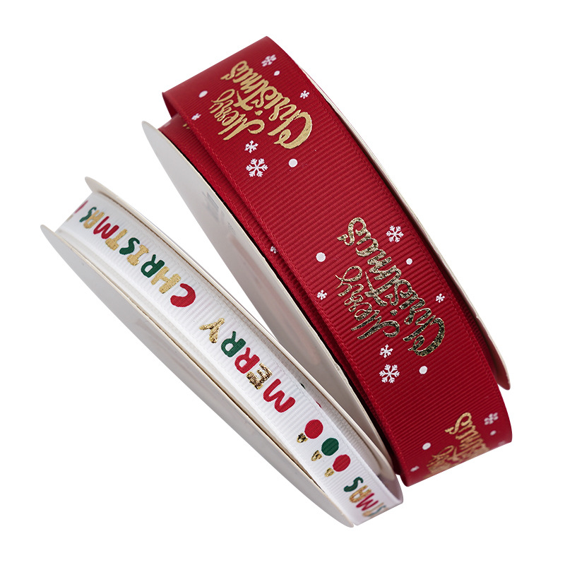 manufacturer Custom Printed Christmas  Ribbon Edge Ribbons For Holiday Decoration