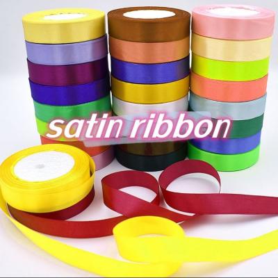 Factory wholesale customized double or single  face solid  colors  core foam package  25yard per roll satin ribbon   wholesale  cheap satin ribbon